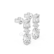 Emerald, Princess & Oval Diamond Drop Earrings