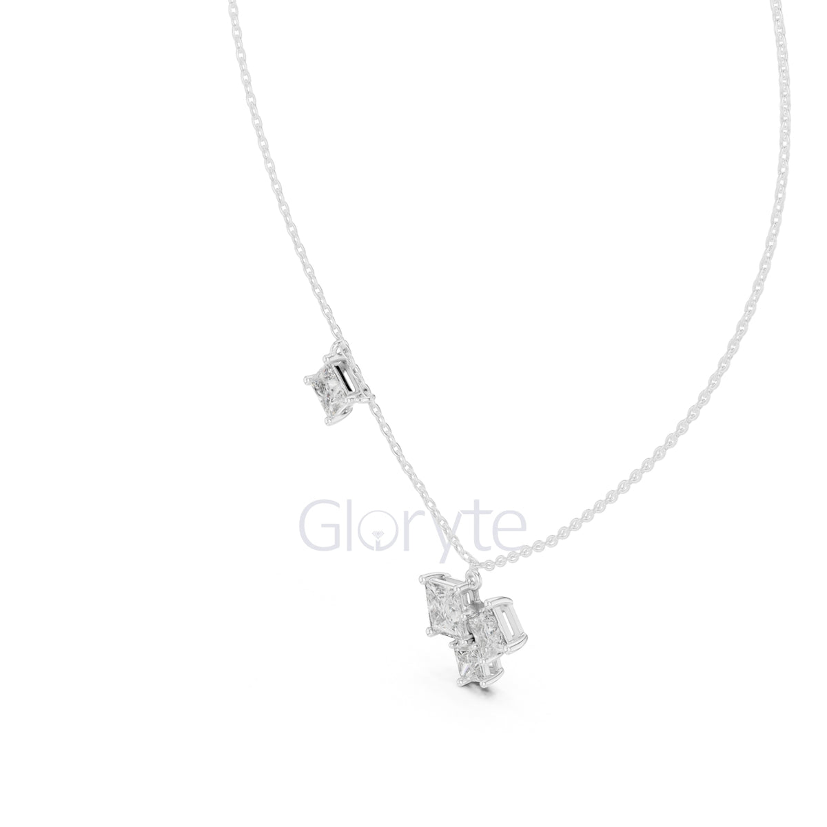 Princess Cluster Diamond Pendant Necklace