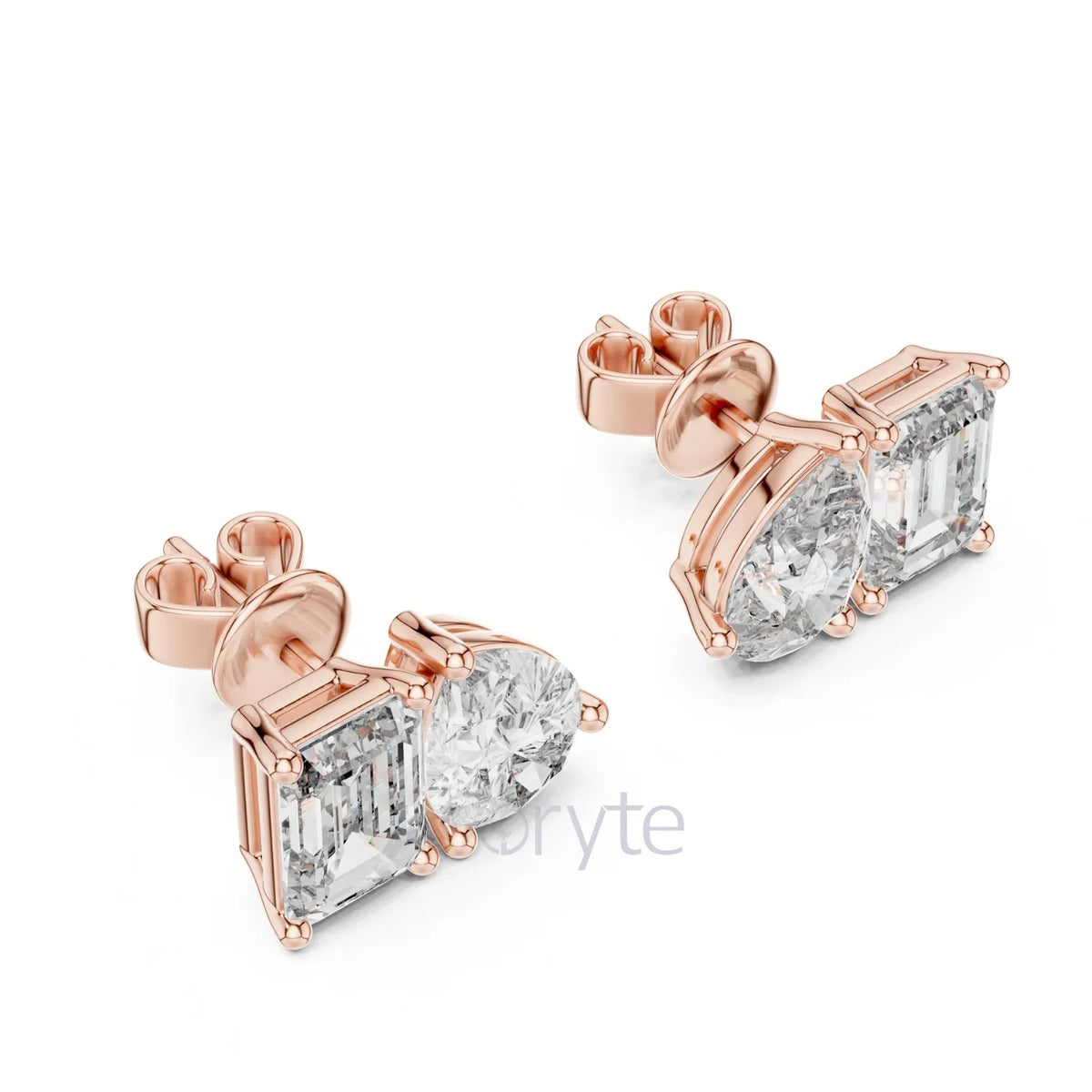 Pear & Emerald-Cut Diamond Stud Earrings