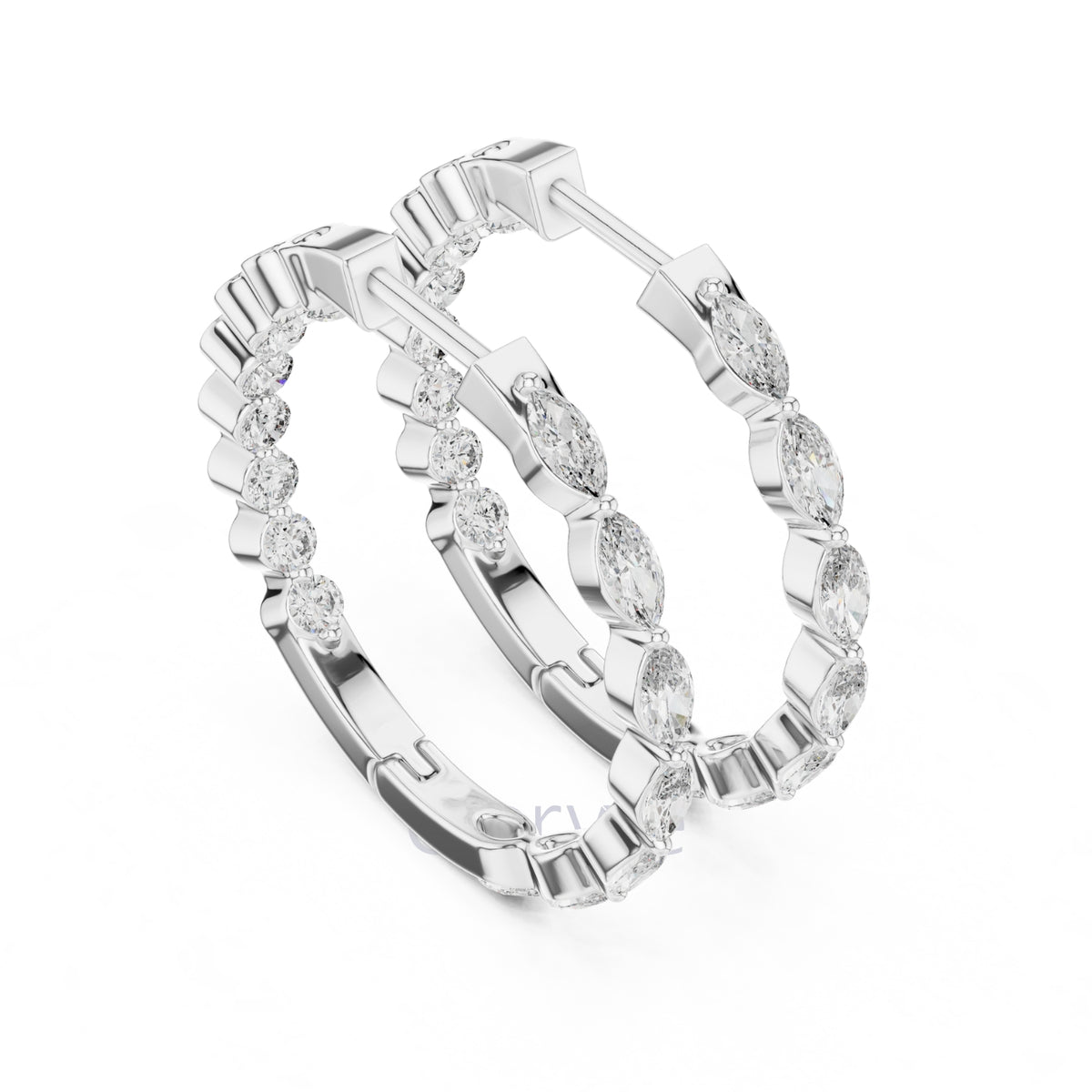 Marquise & Round Diamond Hoop Earrings