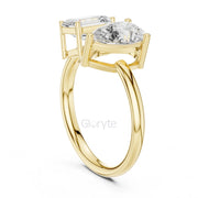 Toi et Moi Engagement Diamond Ring | Pear & Emerald Silver & Gold