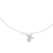 Diamond Floral Pendant Necklace with Marquise & Pear Cut Stones – Includes Chain