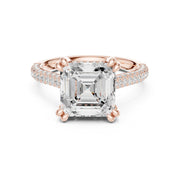 Diamond Engagement Ring with Pavé Band – 4-Prong Hidden Halo Design