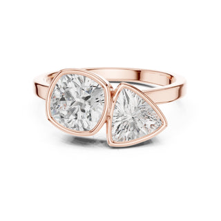 Trillion & Cushion Diamond Bezel Ring