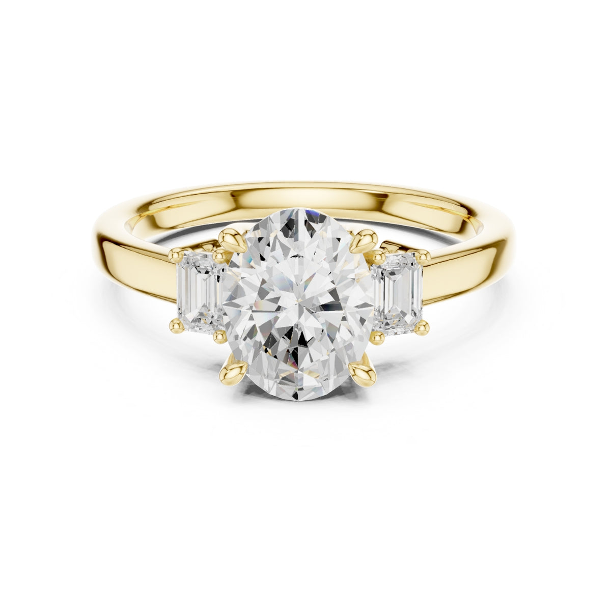 Three-Stone Diamond Engagement Rings | 1ct Center with Emerald Side Stones