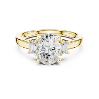 Three-Stone Diamond Engagement Rings | 1ct Center with Emerald Side Stones
