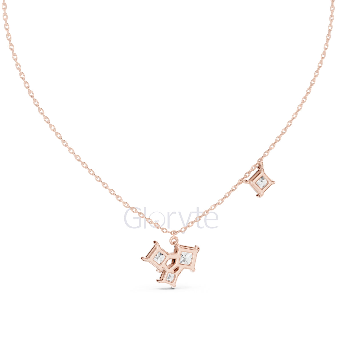 Princess Cluster Diamond Pendant Necklace
