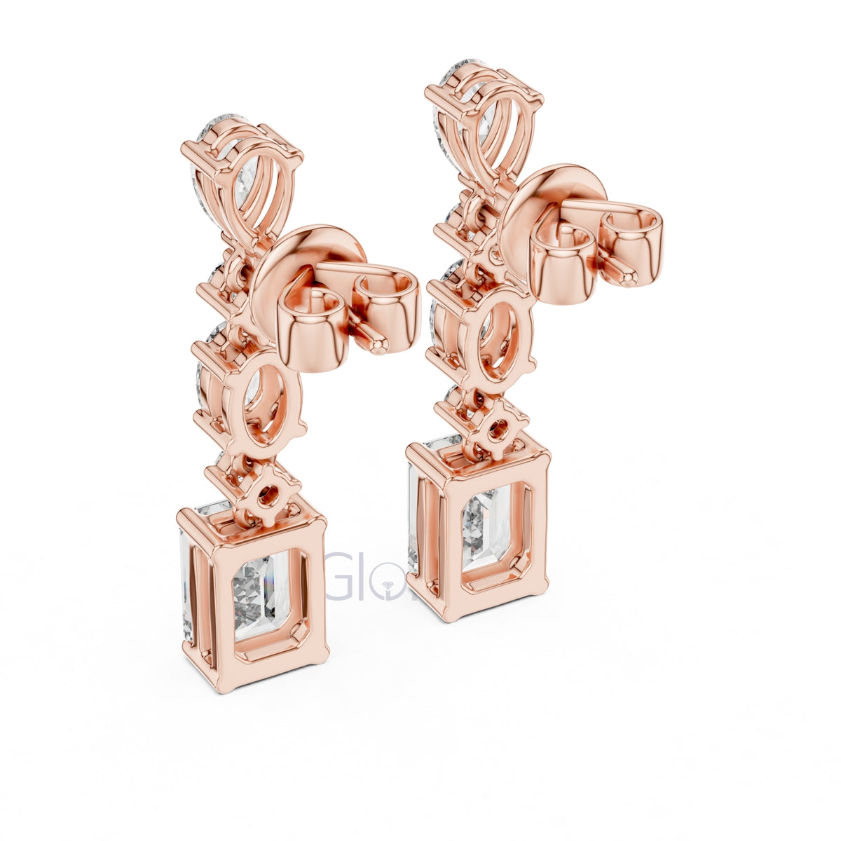 Radiant Cascade Drop Earrings with Mixed Diamond Cuts