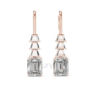 Emerald Elegance Drop Earrings with Trapezoid & Step-Cut Diamonds