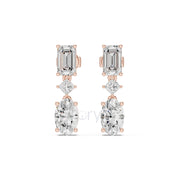 Emerald, Princess & Oval Diamond Drop Earrings