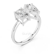 Toi et Moi Engagement Diamond Ring | Pear & Emerald Silver & Gold