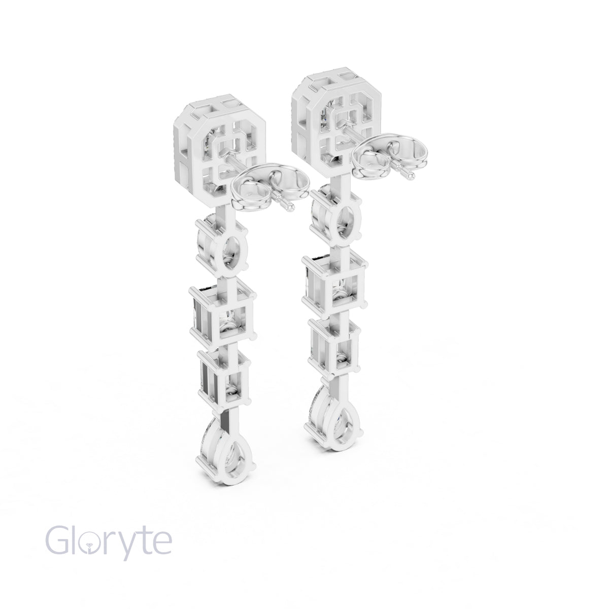 Emerald Halo Cut Diamond Drop Earrings