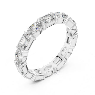 Emerald and Oval Cut Diamond Eternity Band Ring