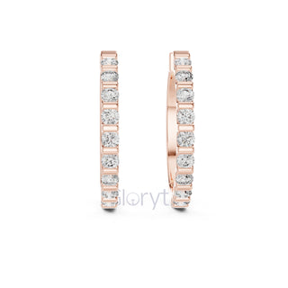 Bar-Set Diamond Hoop Earrings | Classic Round Cut Hoops