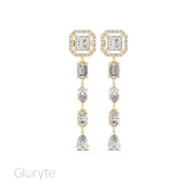 Princess Halo Cut Diamond Drop Earrings