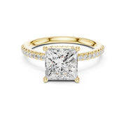 Diamond Engagement Ring with Hidden Halo & Pave Band