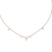 Minimalist Diamond Station Necklace with Round & Baguette Cut Diamonds – Includes Chain