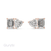 Heart & Emerald Cut Diamond Stud Earrings
