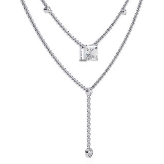 Layered Radiant-Cut & Round Diamond Y-Necklace