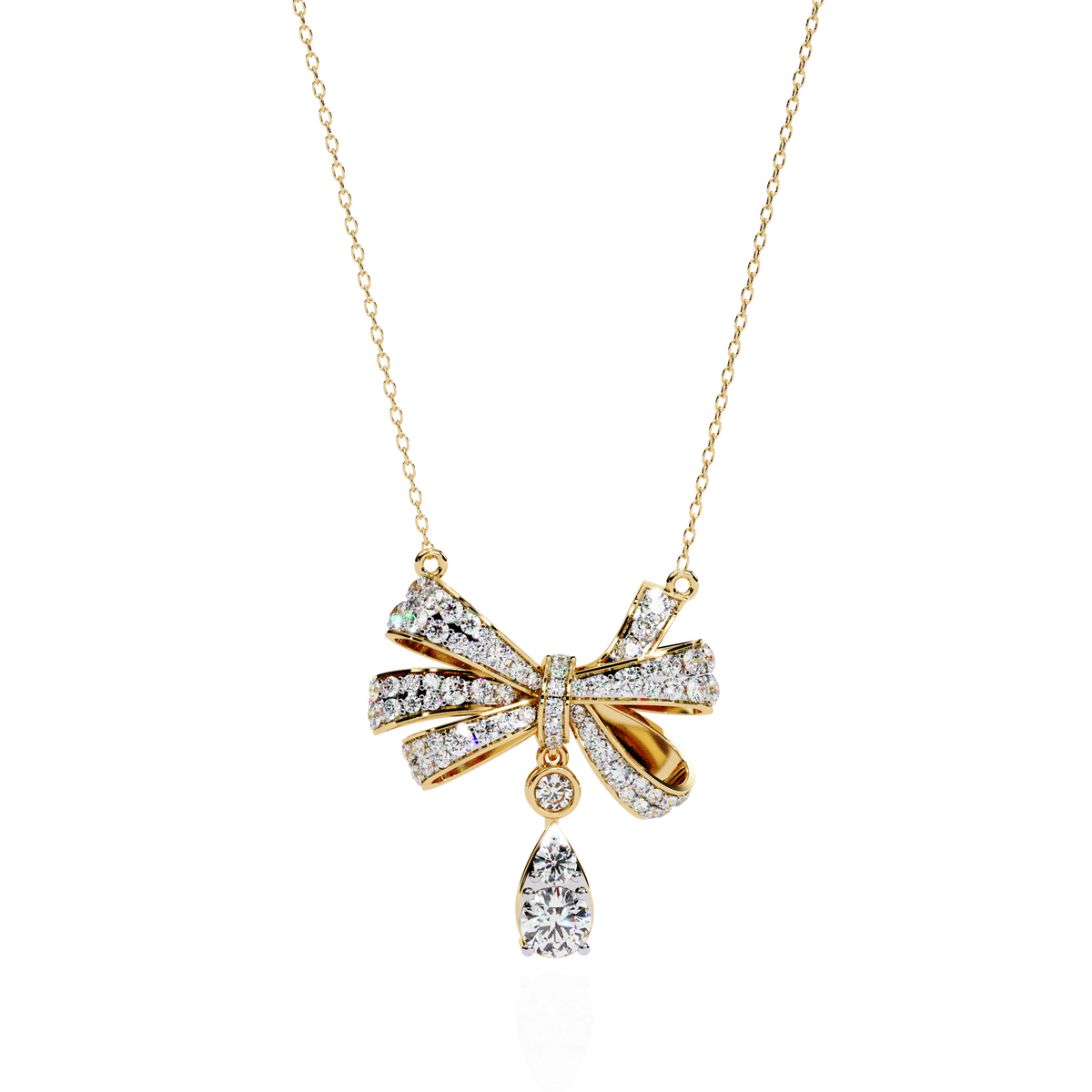 Diamond Bow Ribbon Pendant with Pear Drop