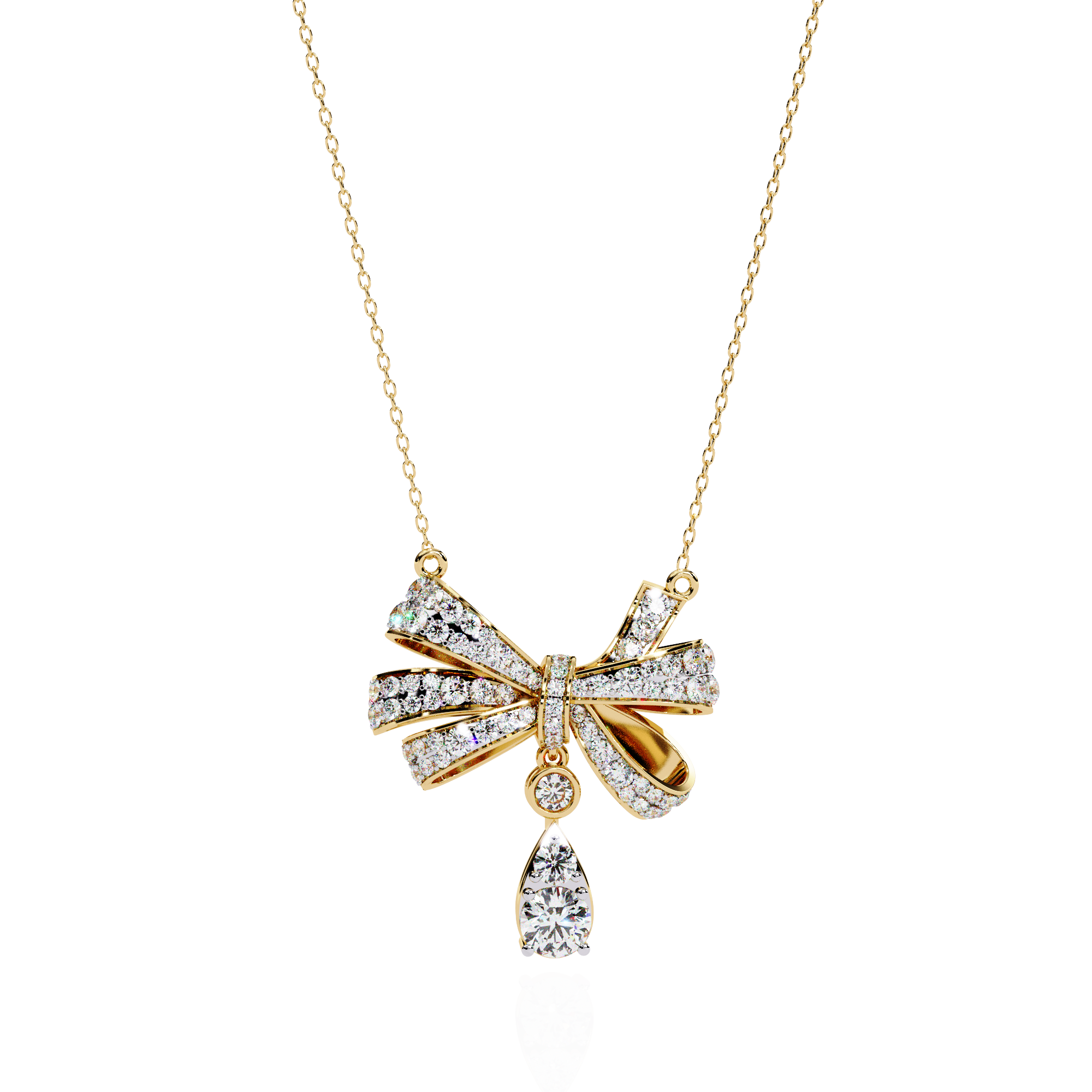 Diamond Bow Ribbon Pendant with Pear Drop