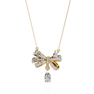 Diamond Bow Ribbon Pendant with Pear Drop