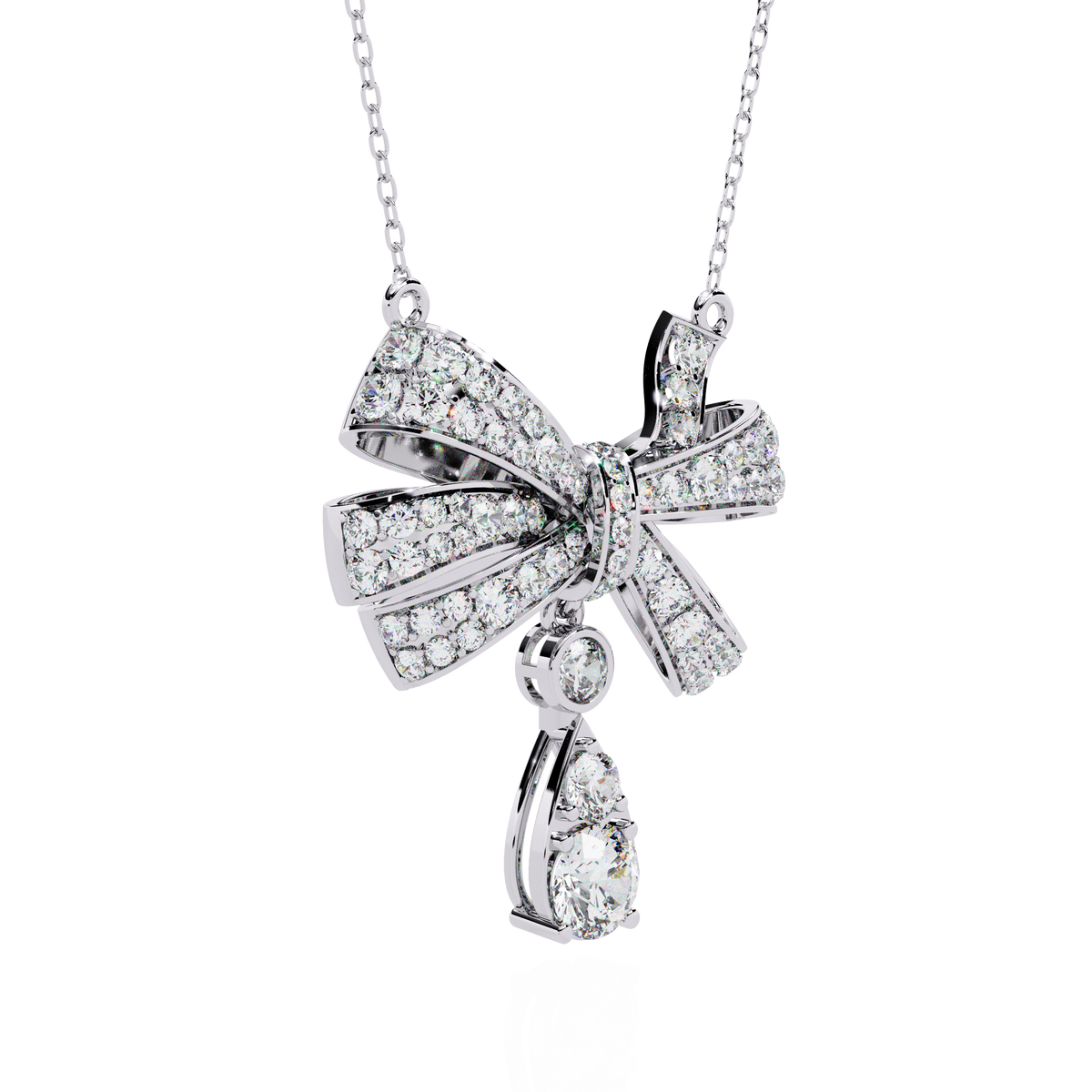 Diamond Bow Ribbon Pendant with Pear Drop