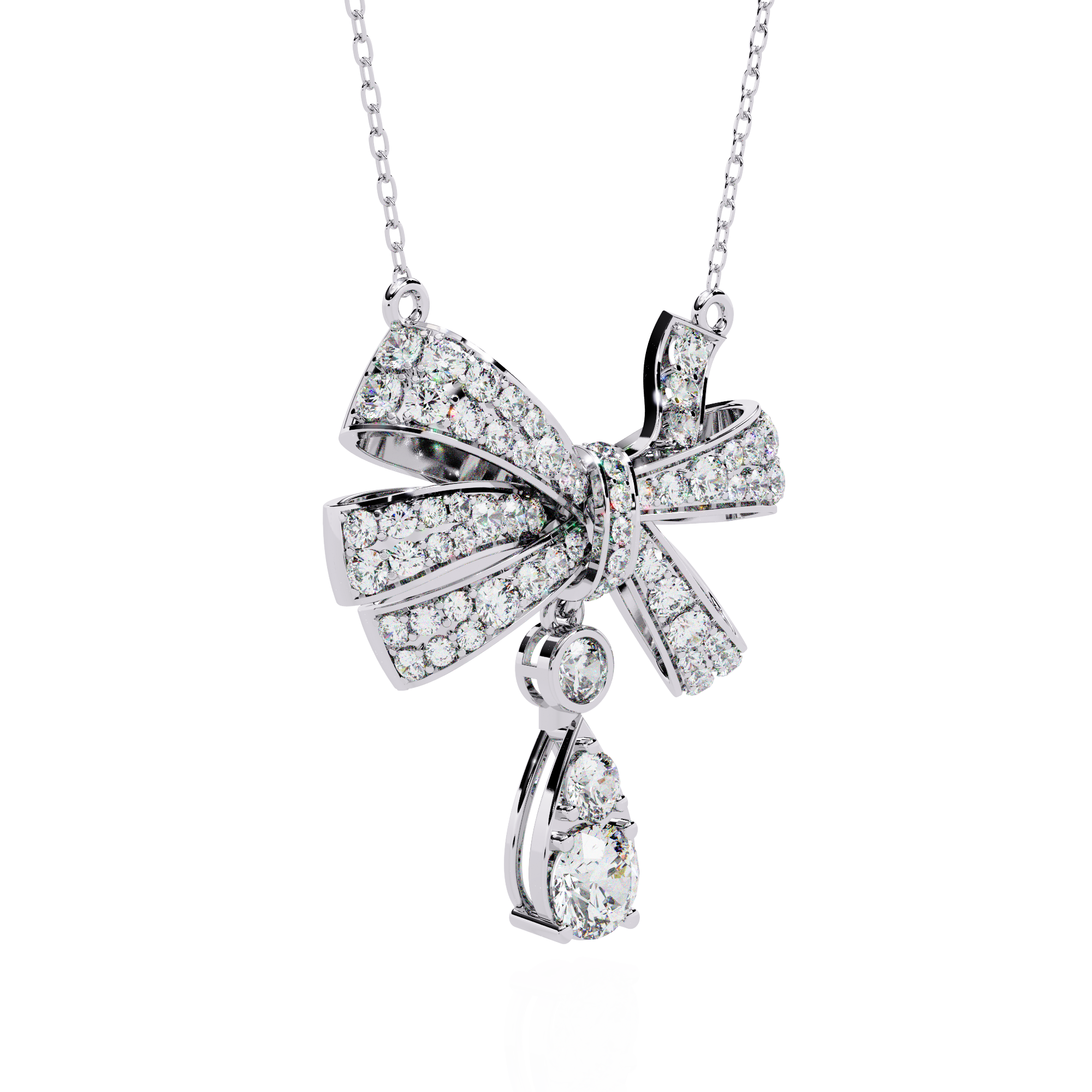 Diamond Bow Ribbon Pendant with Pear Drop