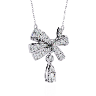 Diamond Bow Ribbon Pendant with Pear Drop