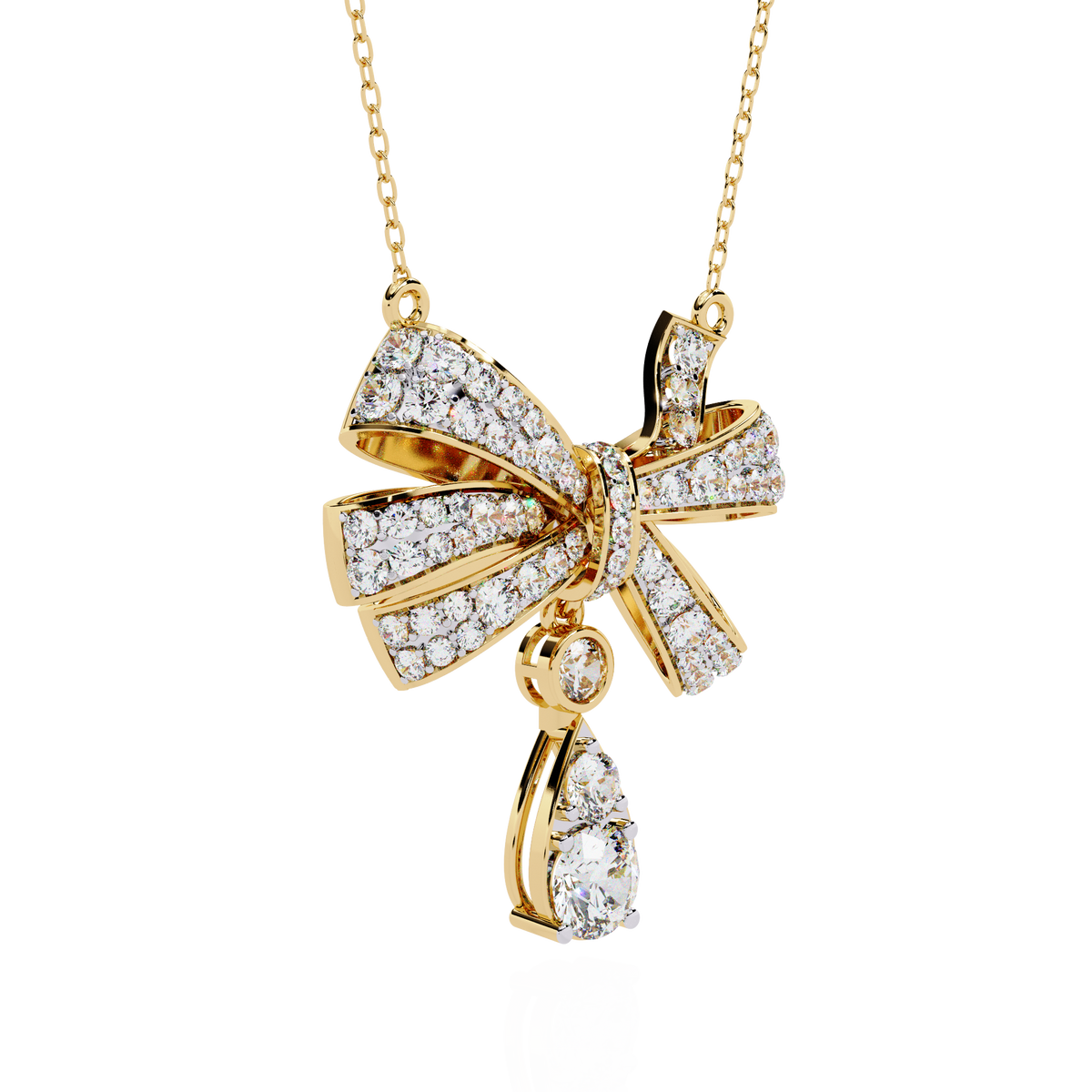 Diamond Bow Ribbon Pendant with Pear Drop