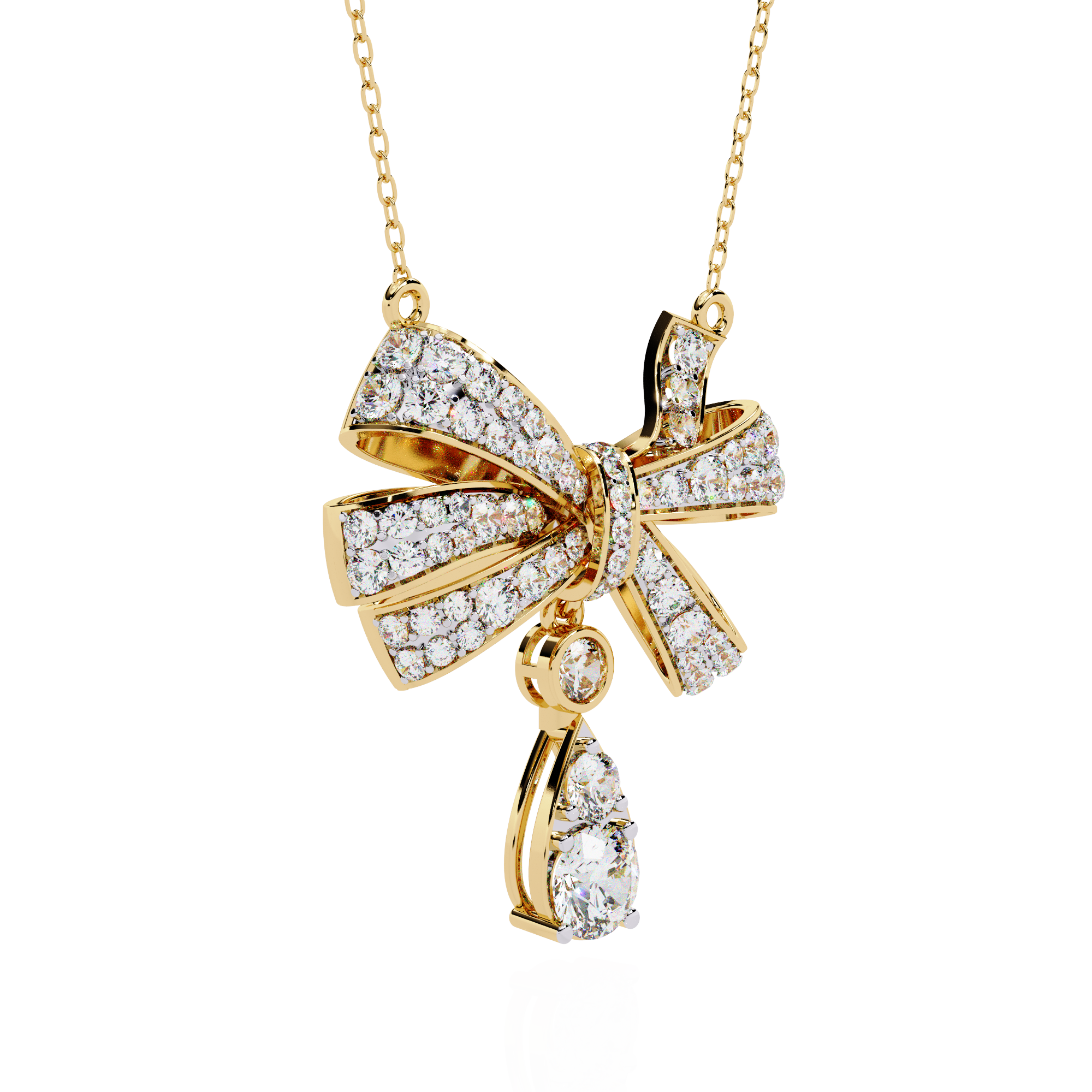 Diamond Bow Ribbon Pendant with Pear Drop