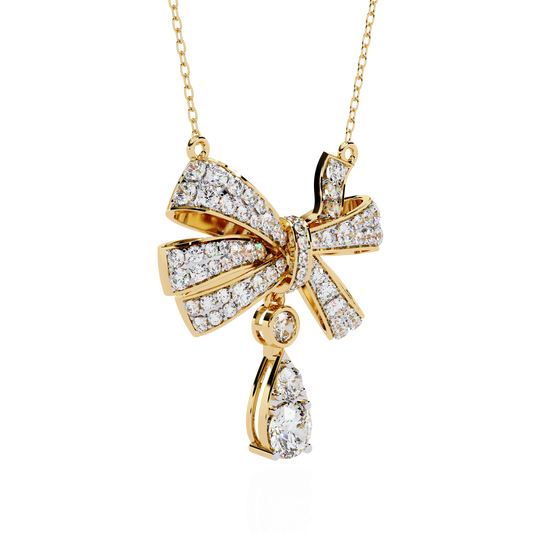 Diamond Bow Ribbon Pendant with Pear Drop