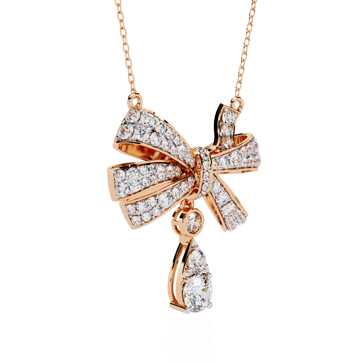 Diamond Bow Ribbon Pendant with Pear Drop