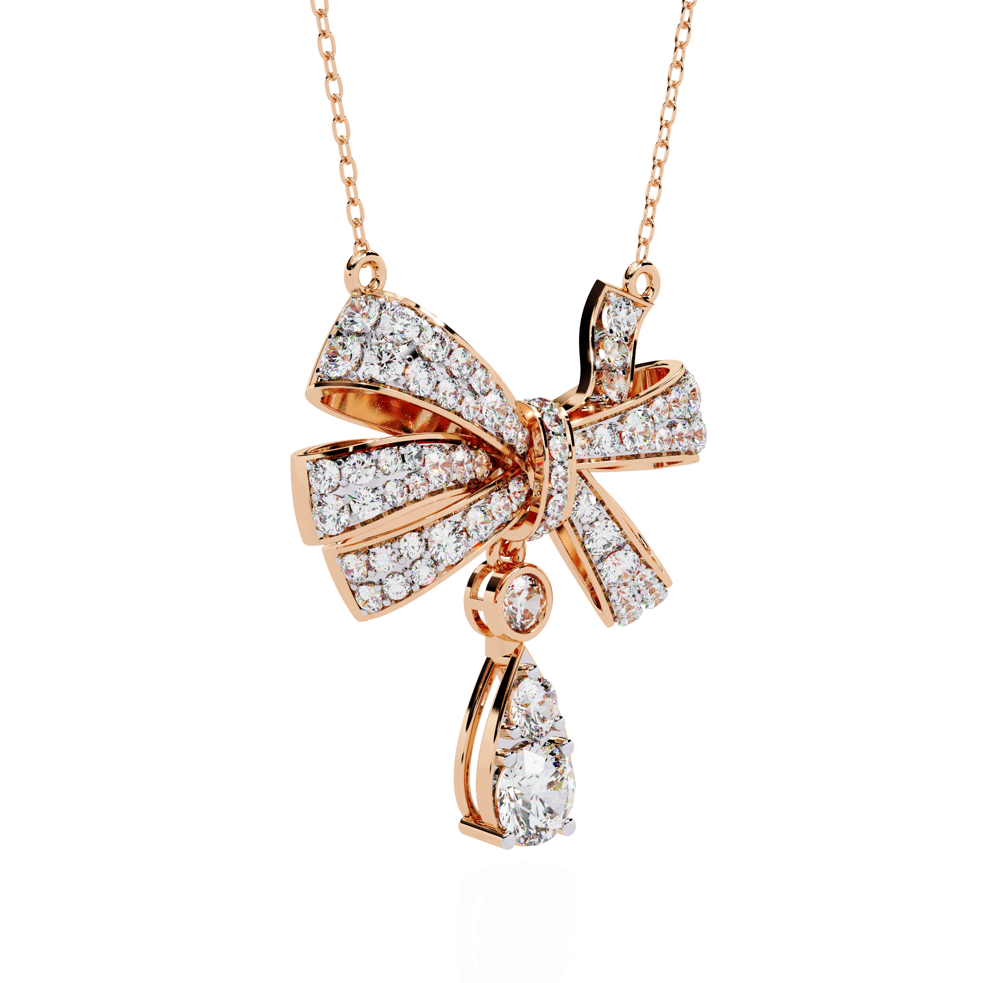 Diamond Bow Ribbon Pendant with Pear Drop