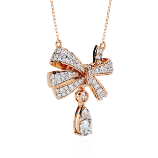 Diamond Bow Ribbon Pendant with Pear Drop