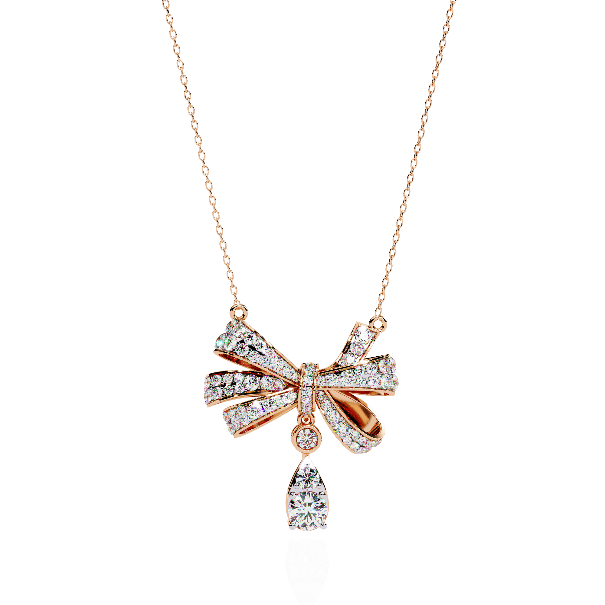 Diamond Bow Ribbon Pendant with Pear Drop
