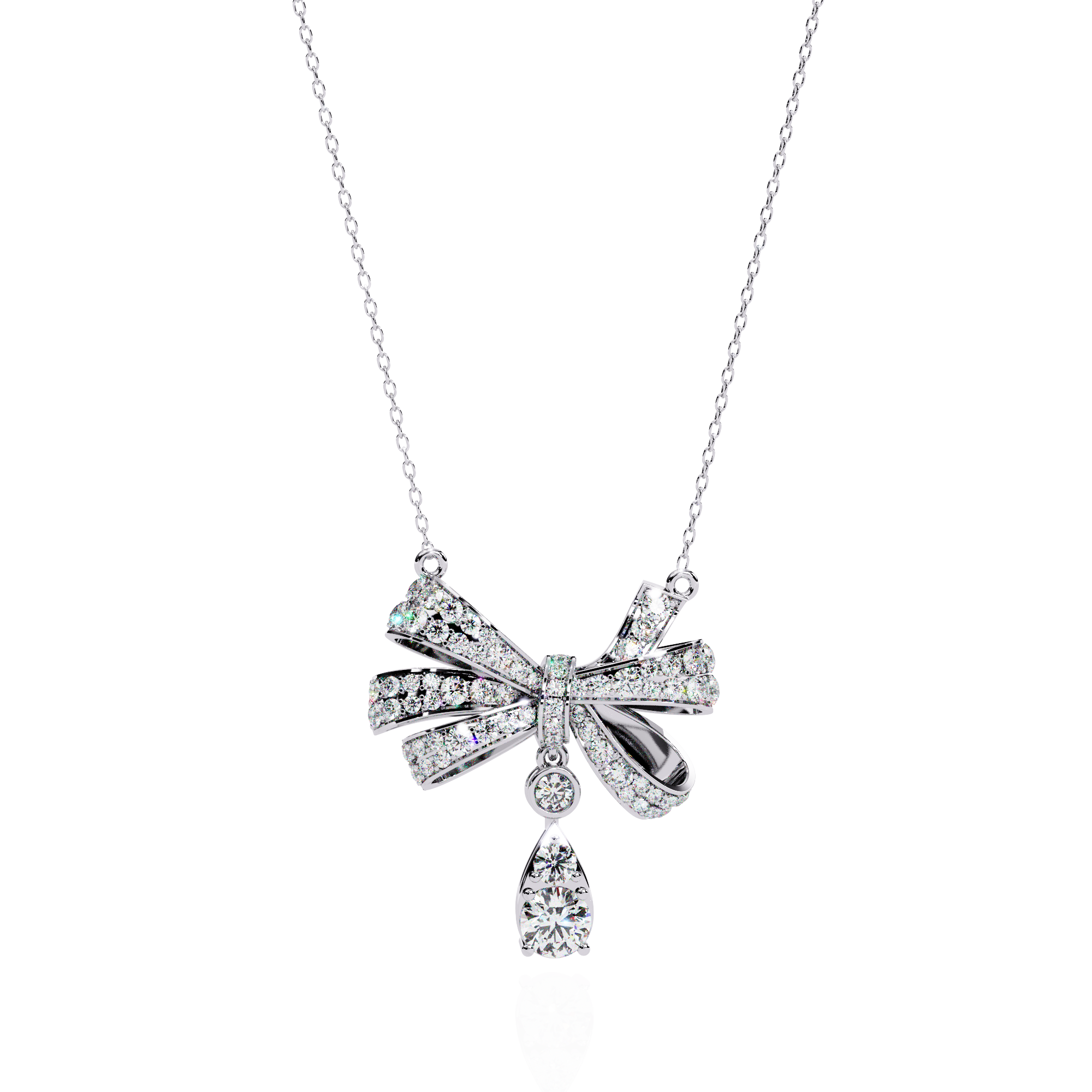 Diamond Bow Ribbon Pendant with Pear Drop