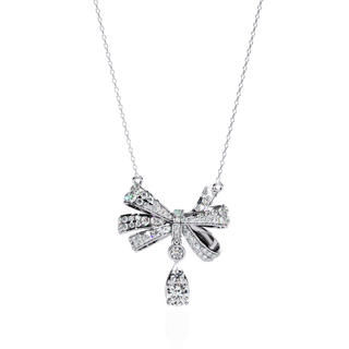 Diamond Bow Ribbon Pendant with Pear Drop