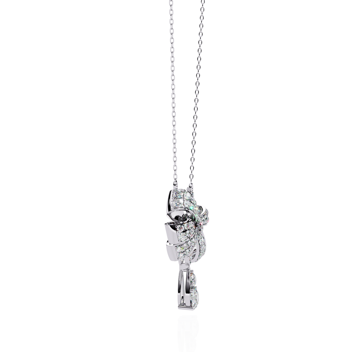Diamond Bow Ribbon Pendant with Pear Drop