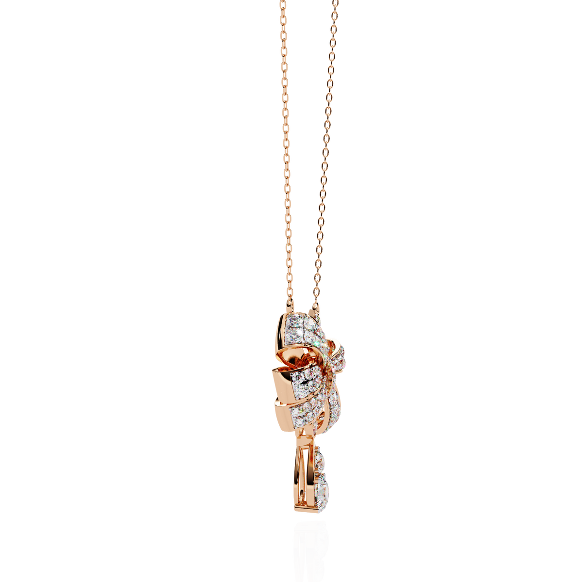 Diamond Bow Ribbon Pendant with Pear Drop