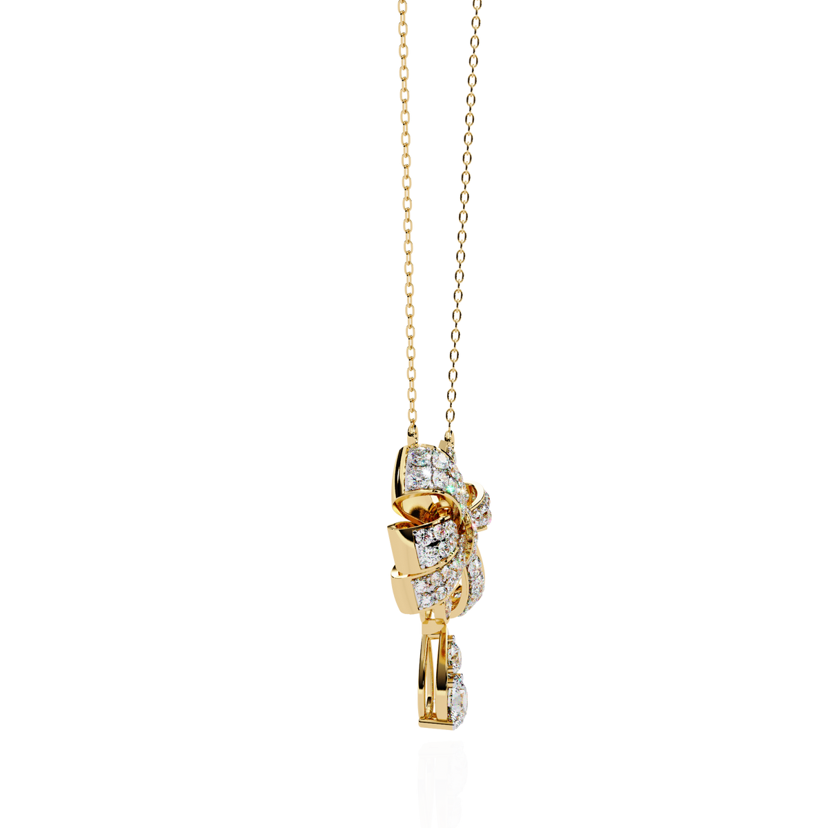 Diamond Bow Ribbon Pendant with Pear Drop