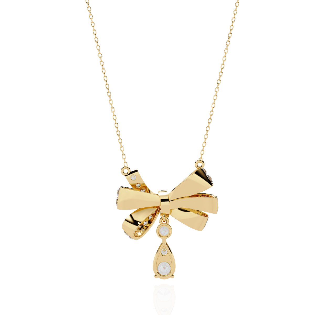 Diamond Bow Ribbon Pendant with Pear Drop