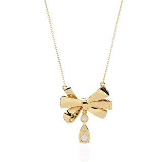 Diamond Bow Ribbon Pendant with Pear Drop