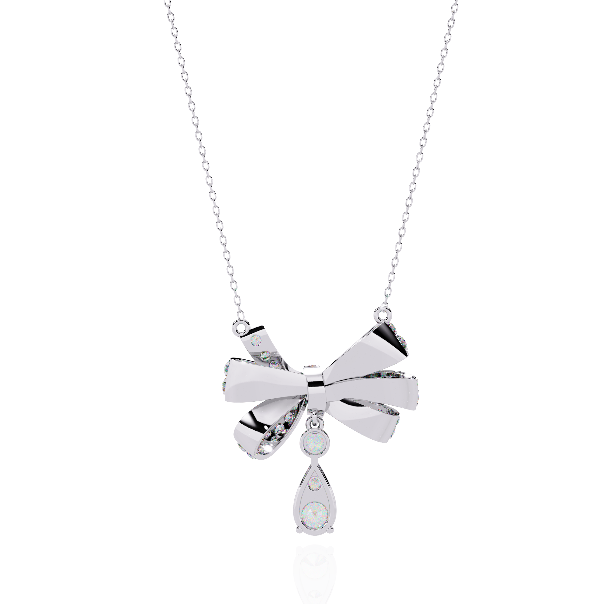 Diamond Bow Ribbon Pendant with Pear Drop