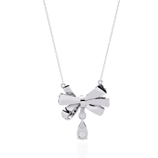 Diamond Bow Ribbon Pendant with Pear Drop