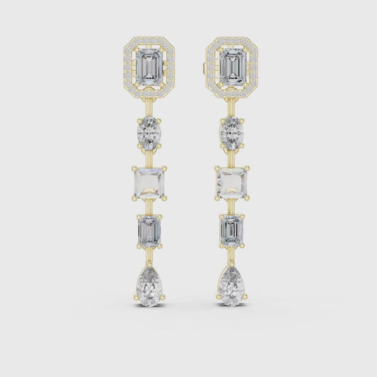 Emerald Halo Cut Diamond Drop Earrings