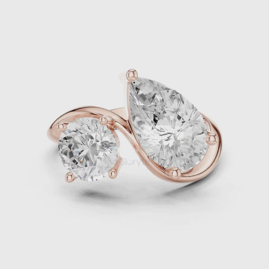 Two-Stone Round & Pear Diamond Ring