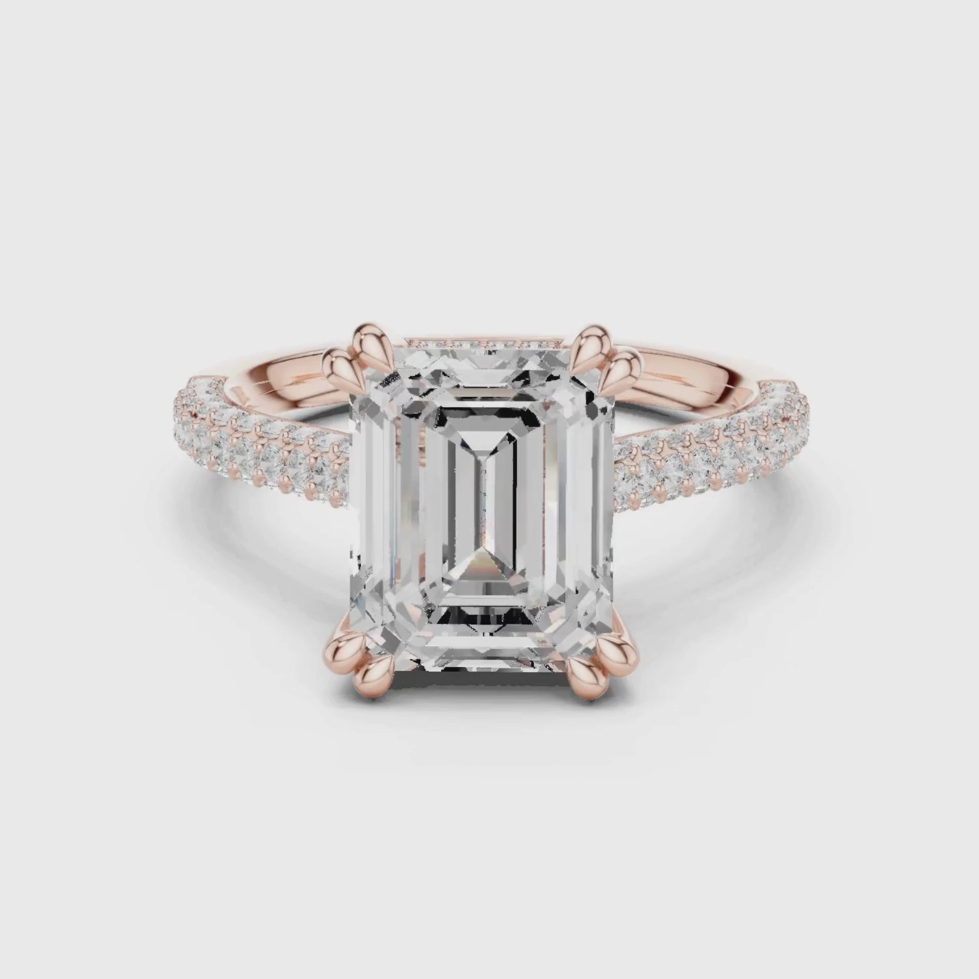 Diamond Engagement Ring with Pavé Band – 4-Prong Hidden Halo Design