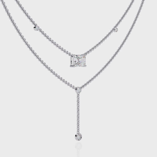 Layered Radiant-Cut & Round Diamond Y-Necklace