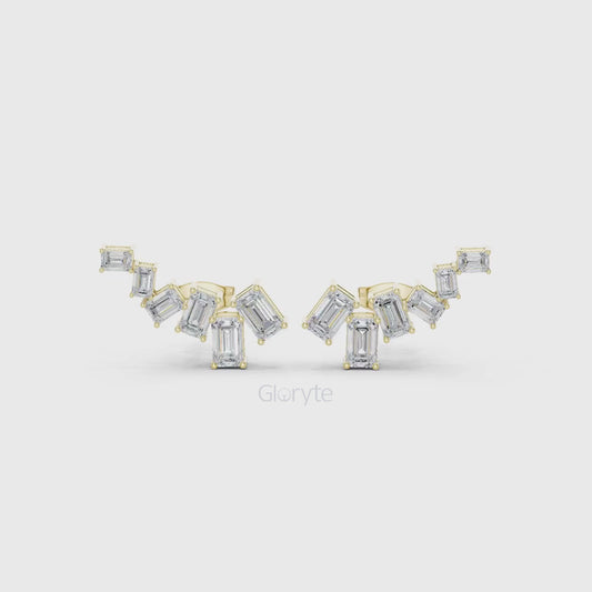 Emerald-Cut Diamond Cluster Earrings
